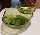 ANCHOR-HOCKING Vintage Green Glass Avocado Chip & Dip Set w/Original Box