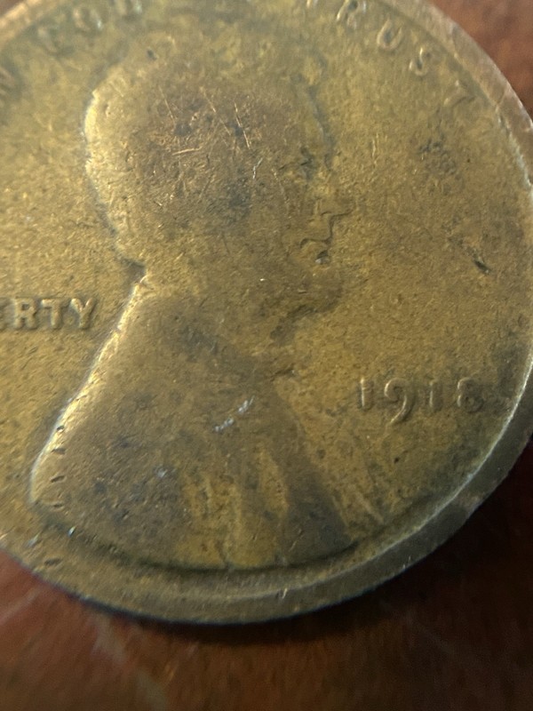 1918 Lincoln Wheat Cent — MULTI-ERROR — Missing "L" & Ear brassy yellow +diechip