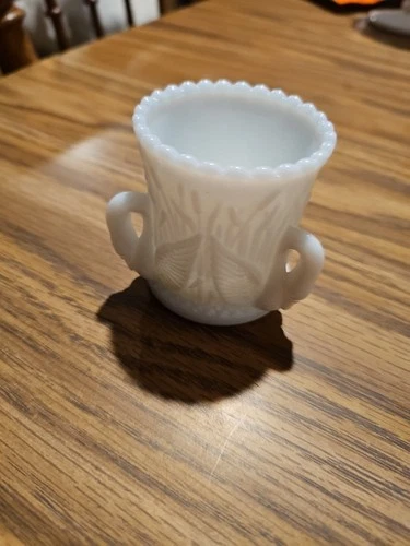 Vintage 1950's WESTMORELAND Milk Glass Tooth Pick Holder  swan handles