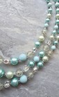 Vtg Mid Century Japan 3 Strand Beaded Necklace Blue Crystal Glass Fx Pearl Beads — photo 5