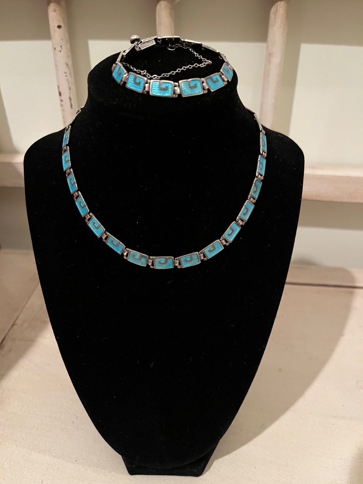 Margot de Taxco silver set 925 sterling Vintage blue enamel Full SET Rare Enamel