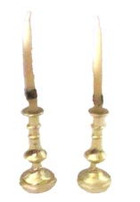 Vintage Brass Miniature Candlestick Holders With Removable Taper Candles