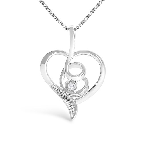 10K Weißgold 0,03 Karat Diamant akzentuiert Wirbel Herz 18" Anhänger Halskette - Bild 2 von 5