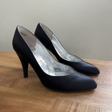 Vintage Charles Jourdan Paris Black Satin Heels Pumps Leather France Size 6