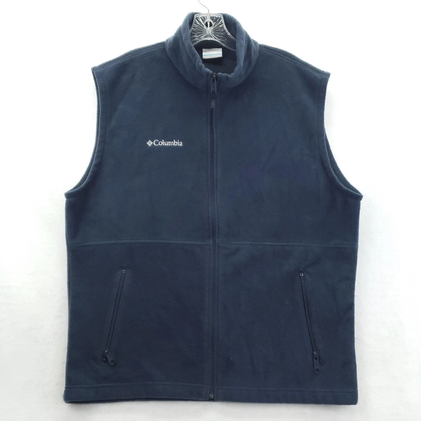 Columbia Fleece Vest Mens Large Navy Blue Full Zip Pockets Outdoor Warm 1545081
