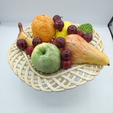 Vintage large Porcelain  fruit and basket Hand Painted  Fruit Decorative