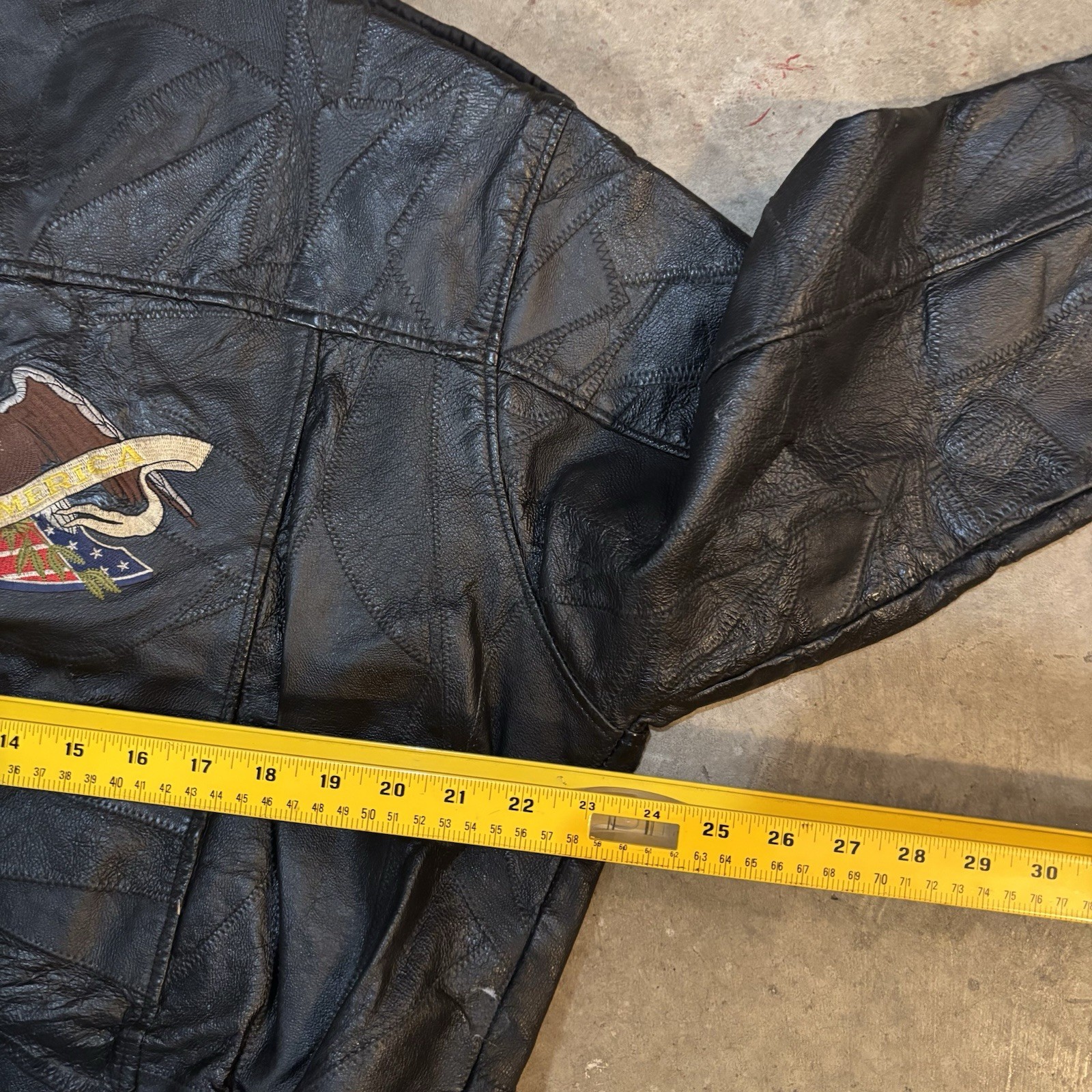 1990s Patchwork Leather Biker Jacket Size Xl  Bla… - image 7