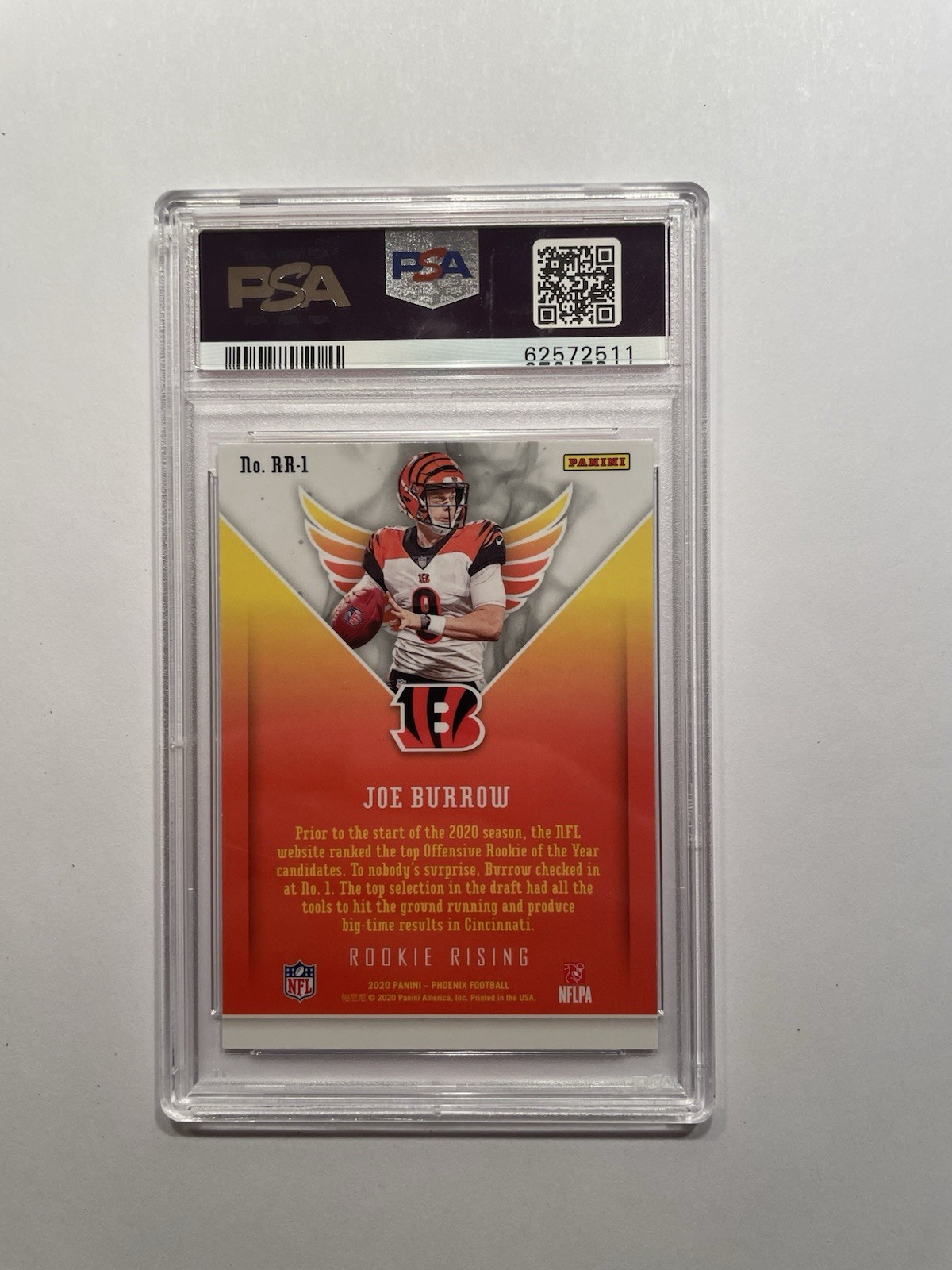 2020 Panini Phoenix - Joe Burrow Rookie Rising #RR-1 (RC) -- PSA 10 GEM MT view 2