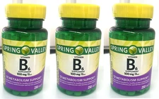 3x Spring Valley Vitamin B6 Supplement, 100 mg, 750 tablets  total/ Exp 08/2027