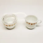 Pyrex Tableware Butterfly Gold Cream & Sugar Set with Clear Glass Lid Vintage