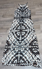 London Times Boho Maxi Dress 14 XL Tribal Cream Gray Sleeveless Stretch Coastal