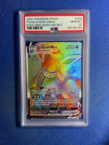 FA/GLACEON VMAX POKEMON SWSH EVOLVING SKIES-SECRET EN 2021 #208 PSA 10