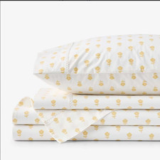 Mini-Prints Garment Washed Cotton Percale Bed Sheet Set - Flowers Yellow, Twin