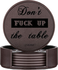 Funny Coasters, Leather Coasters with Holder, Protect Furniture from Water Mark