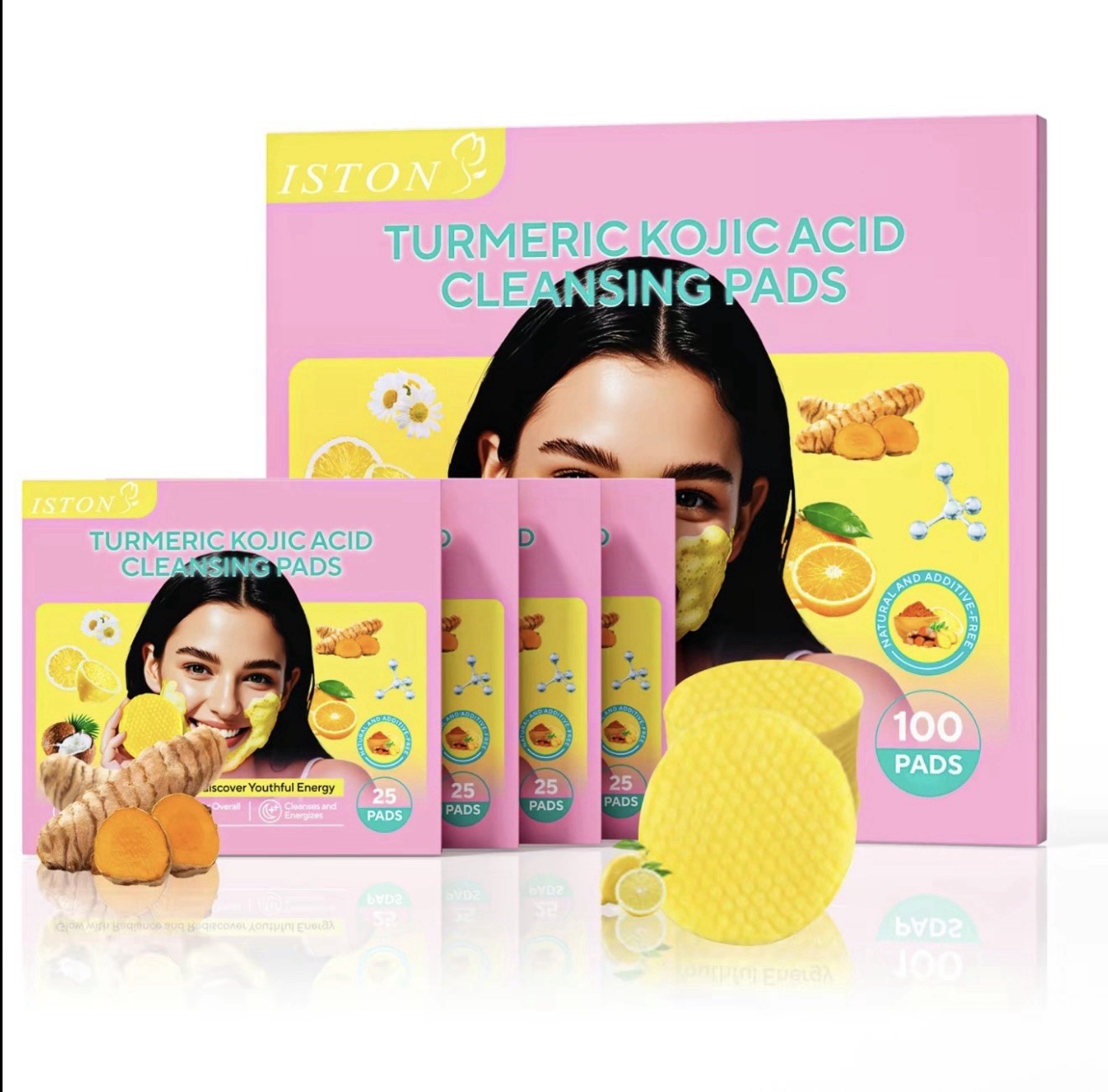 Turmeric Kojic Acid Cleansing Pads for Dark Spots for Face and Body 60 Pcs.
