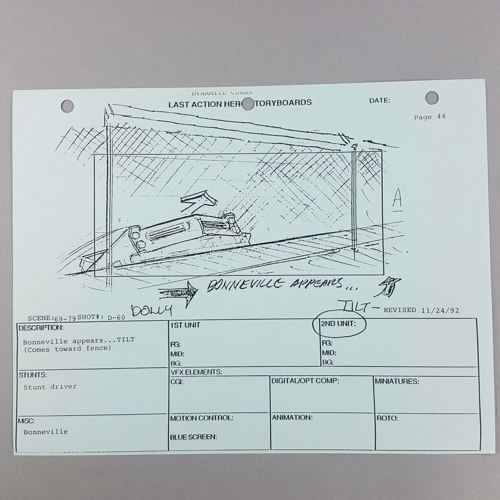 Last Action Hero Storyboard Bonneville Charges Toward Fence Dynamite Chase