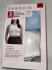NWT Women's Blue/ White DANSKIN 2 Pack Studio Bras Size Medium