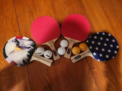 Huge Used Table Tennis Ping Pong Parts Lot W/2 Stiga 2 Tsunami Paddles & 6 Balls