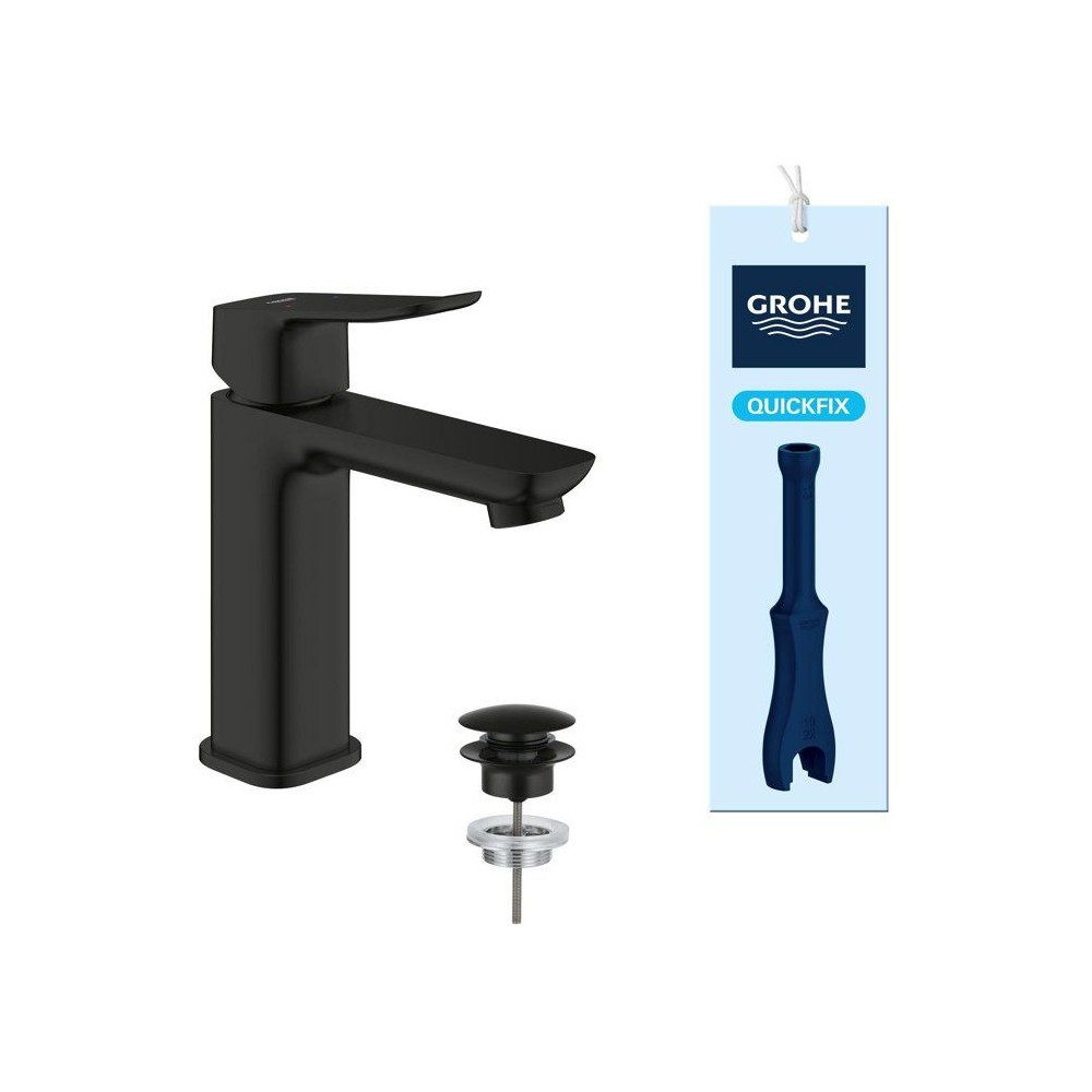 Mitigeur de lavabo noir mat GROHE DICE taille M avec bonde de vidage