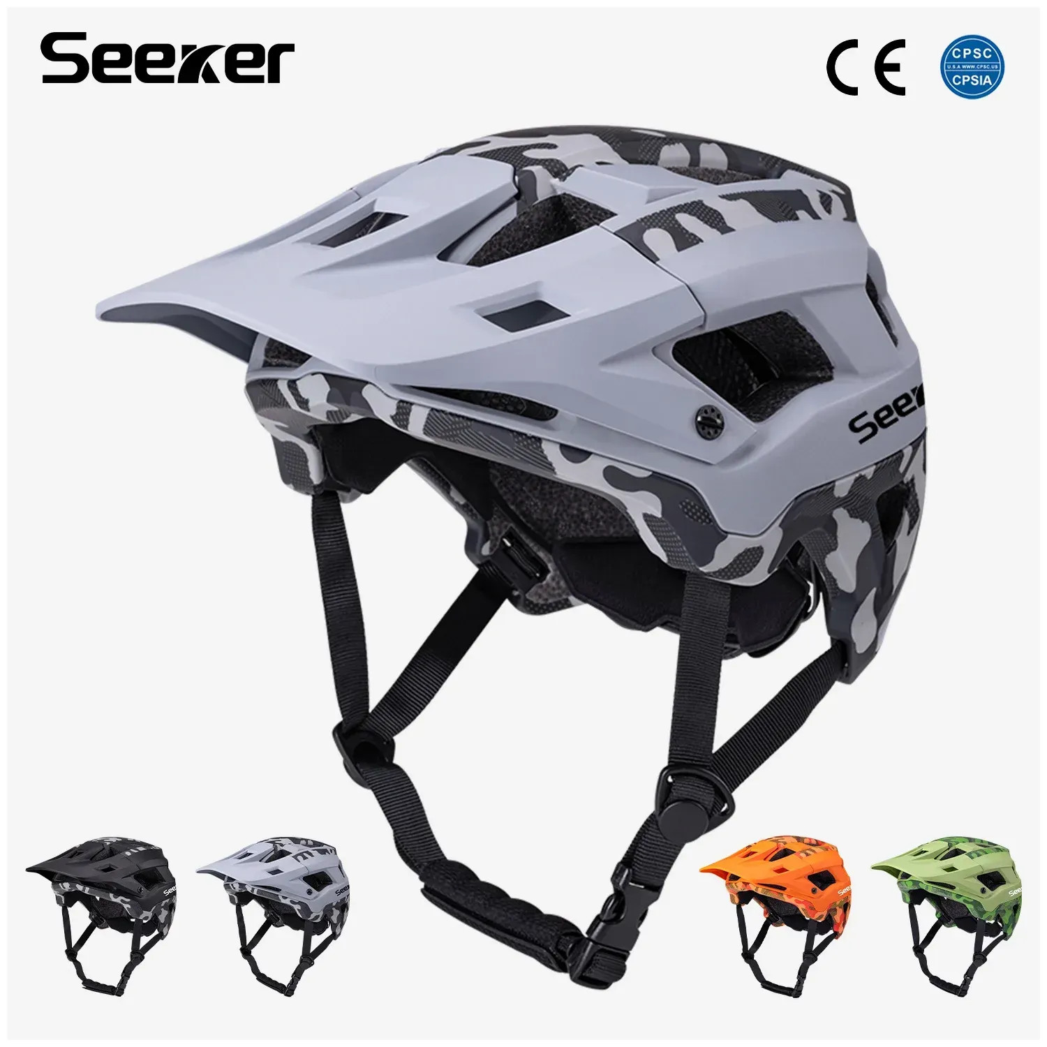 Seeker Casco Ciclismo MTB Mimetico Mountain Bike Casco Leggero Adulto CE