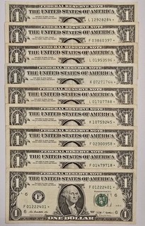 USA: $1 Federal Reserve Notes 1963 2017 Star Notes Lot of 9 Circulated