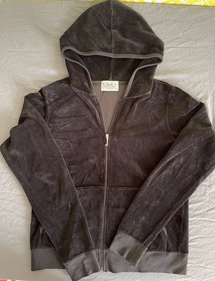 Sudadera con capucha Juicy Couture XL negra de terciopelo Y2K con cremallera para mujer usada en excelente estado Foto 2 de 4