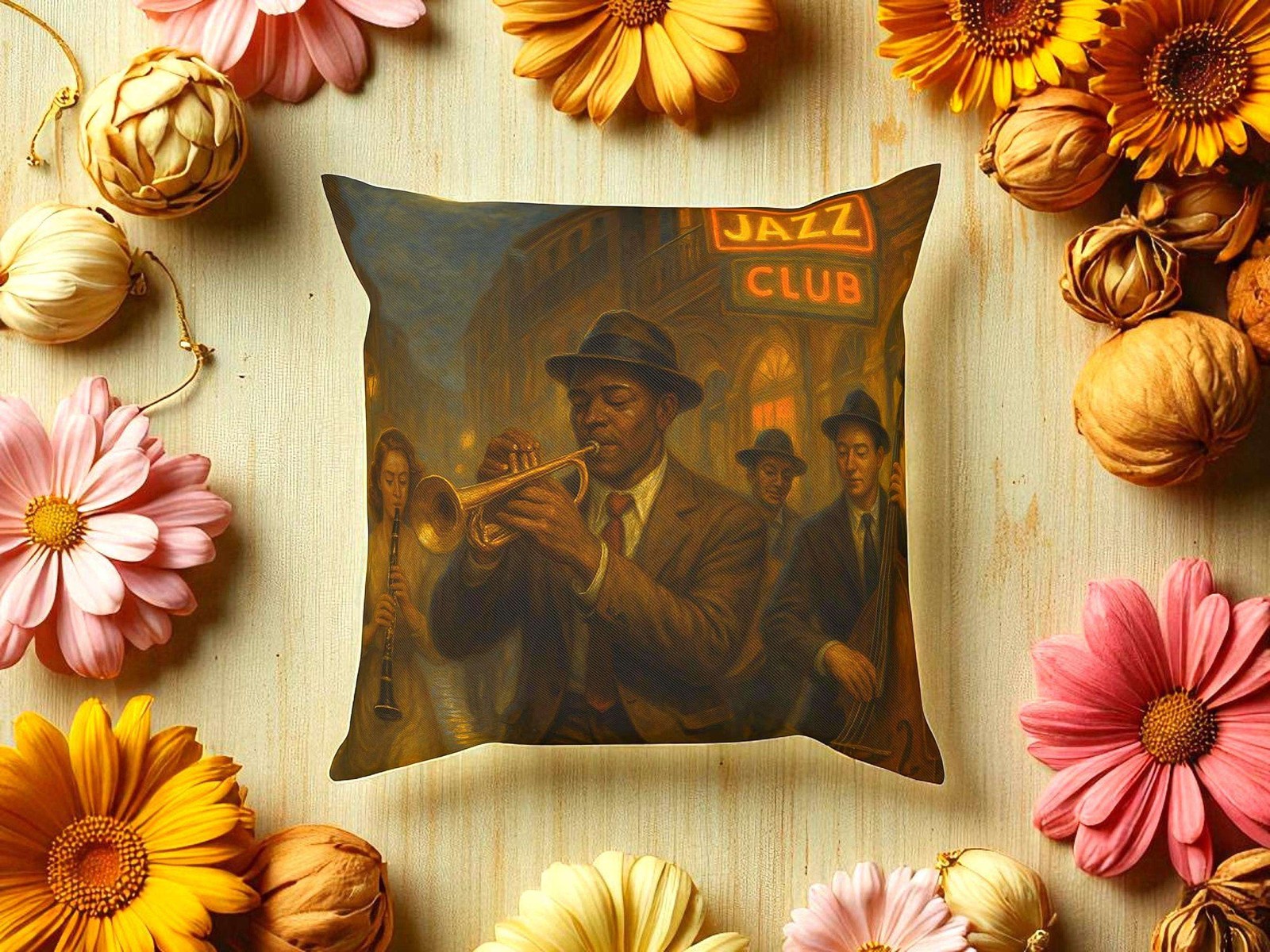 Coussin peinture jazz club et théâtre pour amateurs d'art et de musique de chambre