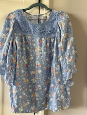 Matilda Jane Size XL Nwt Be Here Now Blue Floral Peasant Top Feminine Romantic