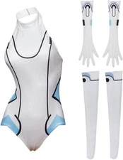 Noire White Heart Bodysuit Jumpsuit Outfit Set Complete with Gloves and Socks