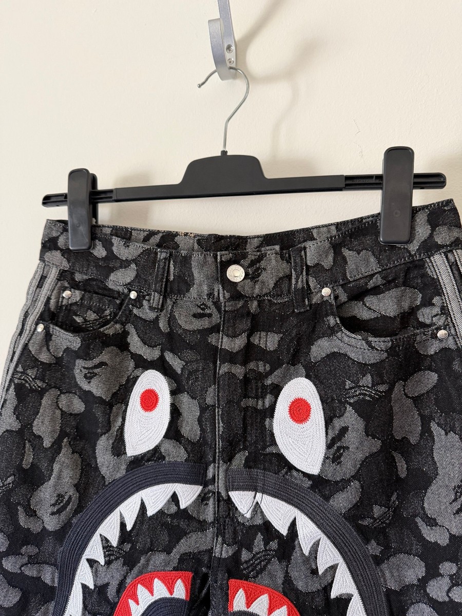 Bape x Adidas Shark Denim Shorts - Size Small - Black Camo
