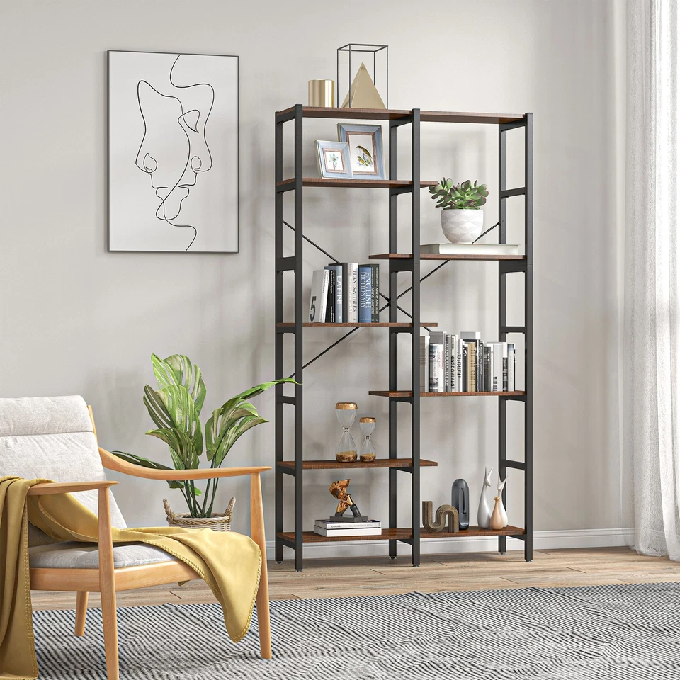 HOMCOM Scaffale Libreria da Parete in Legno e Metallo Nero Stile Industriale - Immagine 2 di 4