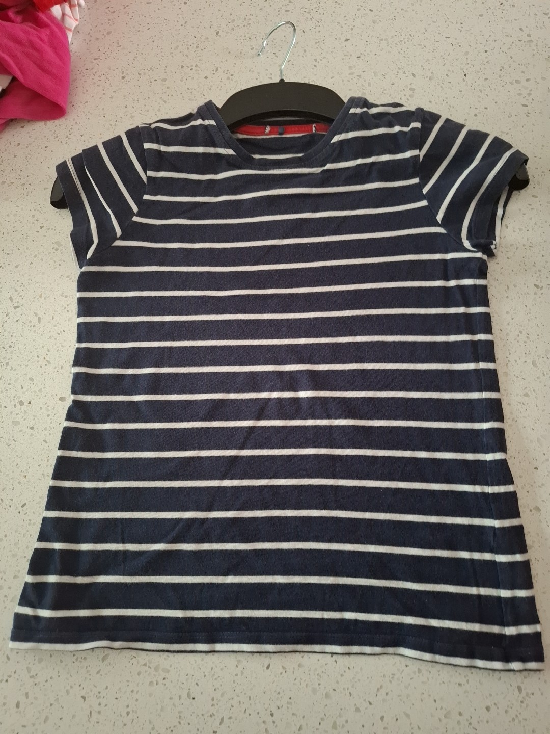 GIRLS ASDA GEORGE NAVY AND WHITE STRIPE TSHIRT SIZE 9-10 YEARS
