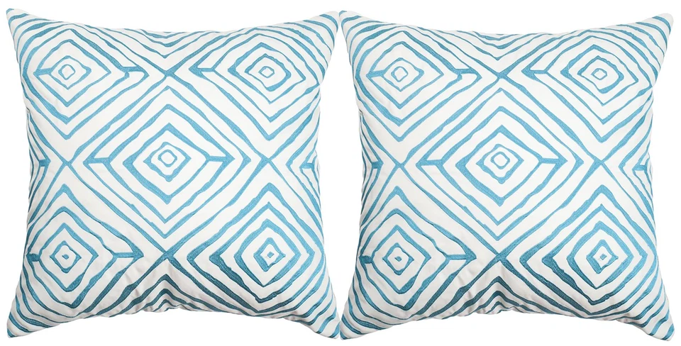 Pillow Collection 20-Inch, Diamonds Five Light Blue & Cream, Indoor/Outdoor T... - Image 3 of 3