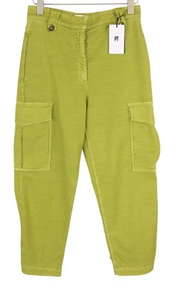 PT Torino Zoe Pantalon Femme 40 W40 Vert Cargo Mélange De Lin Conique - Photo 1/4