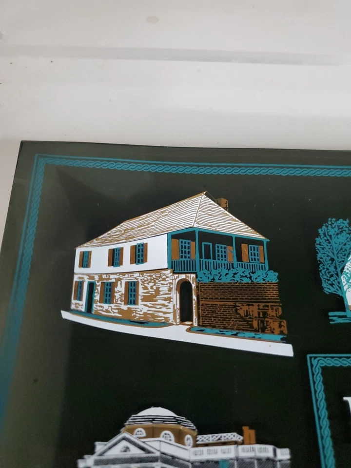 Plato de baratija decorativo de vidrio vintage coleccionable famoso hogar monumentos históricos Foto 2 de 4