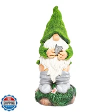 Ovewios Garden Gnome Statues - Resin Gnome Figurine Sitting on So