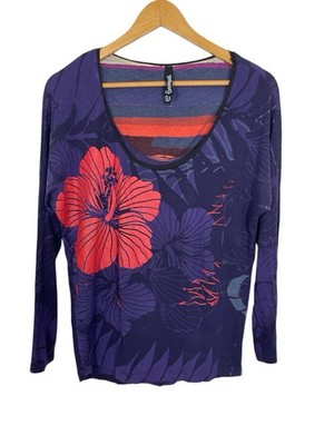 Desigual Women's Size Small Purple Black Red Floral Long Sleeve T-Shirt