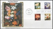 US Scott #3478 - 81  Colorano "Silk" Cachet, "Four Flowers", FDC