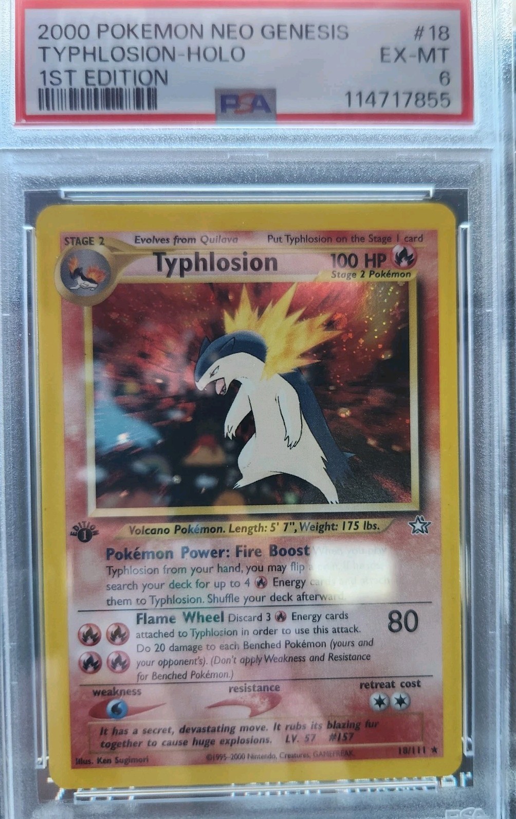 Pokémon Typhlosion #18 TCG Neo Genesis 1st Edition Holo Card PSA 6 EX-MT