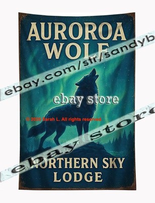 Aurora Wolf Lodge Wall Tapestry with Night Sky Cabin Atmosphere 59X82 in