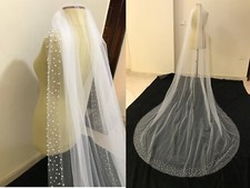 Wedding pearls veil long length beaded with comb