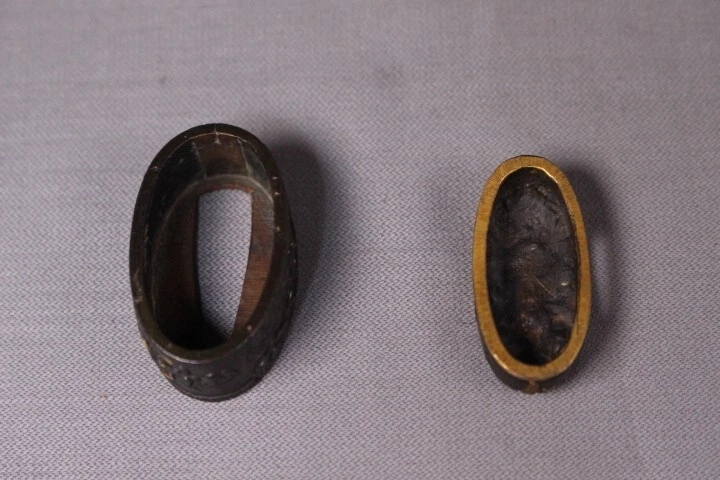 Antique Shakudo Dragon Fuchigashira Brass Inlay Japanese Fuchi Kashira fromJapan - Image 4 of 4