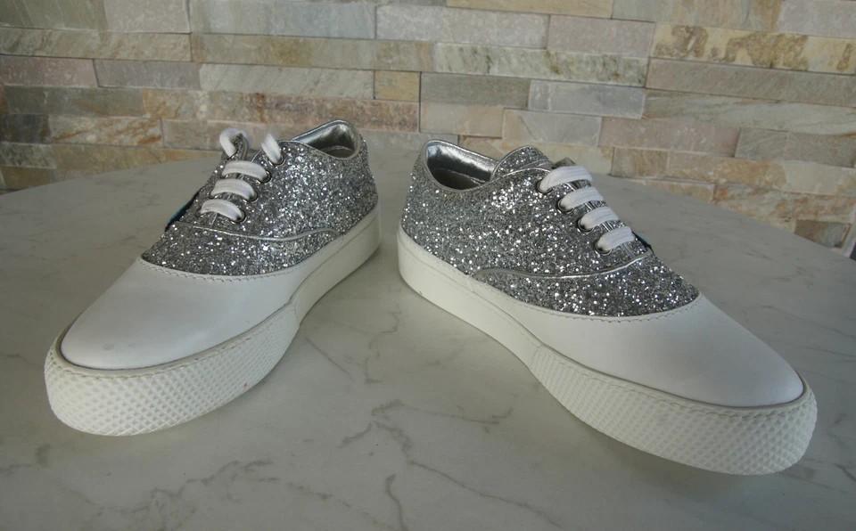 Miu Miu 37 Tenis Zapatos Con Cordones Brillo Plata 5E076B NUEVO Antiguo PVP 595 € Foto 3 de 4