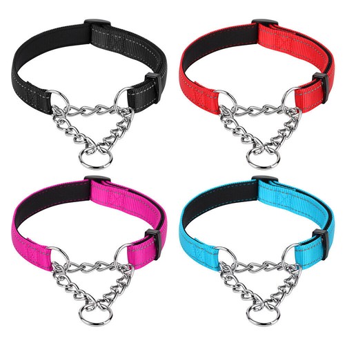 Reflective Martingale Dog Collar Nylon Half Check Choke Chain Training
