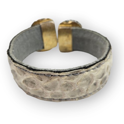 Druzy Crystal Snakeskin Cuff Bracelet Natural Geode Slice 925 Sterling Vermeil - Picture 5 of 12