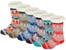 6 Pairs Sherpa Fleece Lined Winter Christmas Cozy With Non Skid Slipper Socks