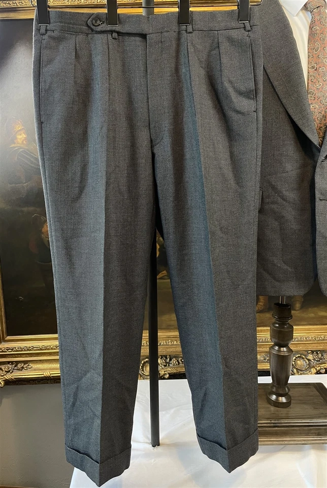 Traje de Lana Inglés Pesado Ojo de Pájaro Gris Lona Completa Paul Stuart 44R 36 x 28 De Colección Foto 2 de 4