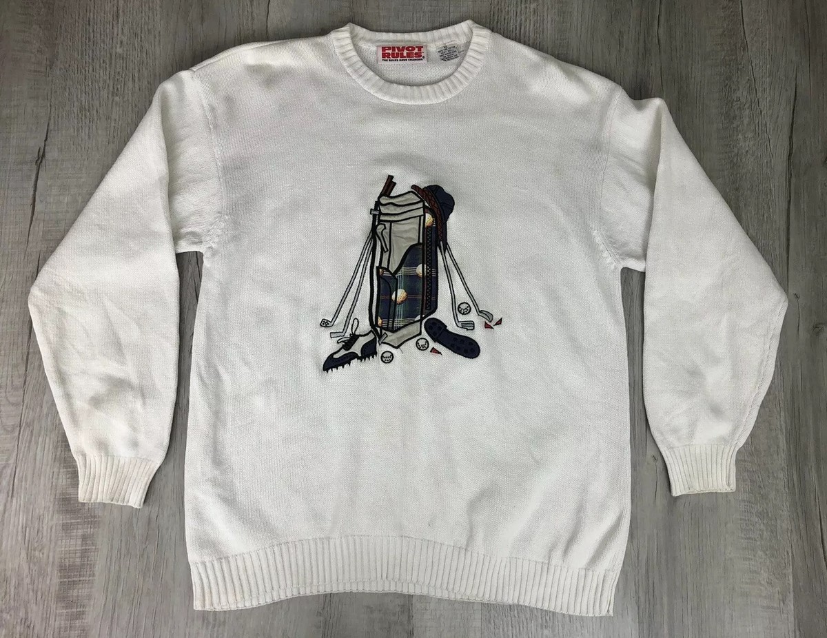 Pivot Rules Golf Sweater White 100% Cotton Golf Design Mens Size