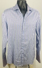 BUGATCHI UOMO Dress SHIRT Button Up Purple Blue STRIPE Flip Cuff Mens 16.5 41