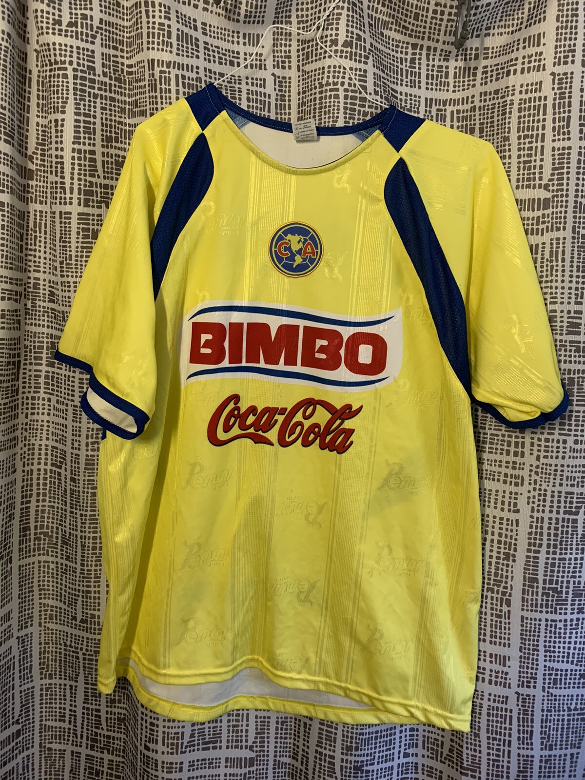 RARE Club America Soccer ‘Fútbol’ Yellow Coca Cola Corona Jersey Mens Size Large